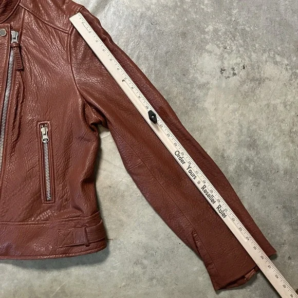 DEREK LAM 10 Crosby Lambskin Leather Moto Jacket Womens Brown‎ Cognac